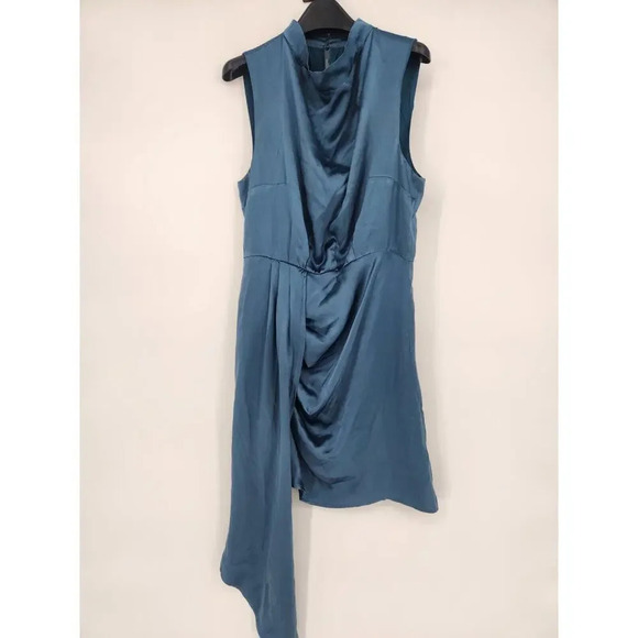 NWD By Anthropologie Mock-Neck Draped Silk Dress Size 8 Slate #GC212 - Picture 2 of 14